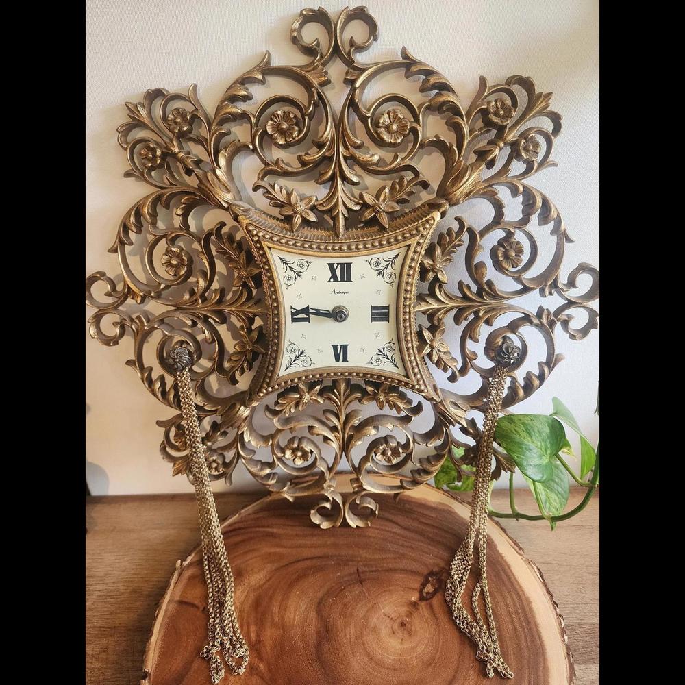 Vintage Mid-Century Gold Toned Burwood Production Co. Wall Clock 18" - Picture 1 of 4